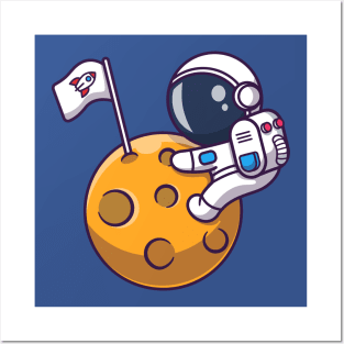 Cute Astronaut On Moon Cartoon Posters and Art